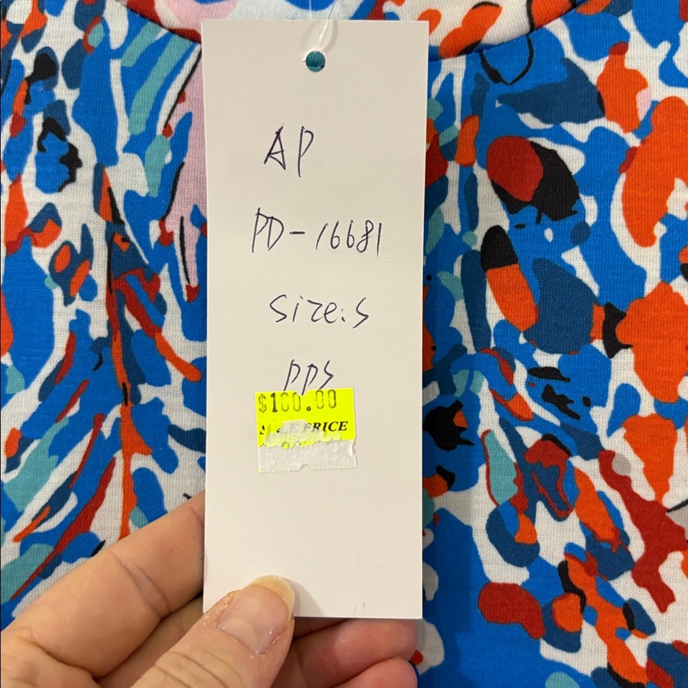 Papillon Blue Abstract Print Sleeveless Swing Dress w/ Pockets - Picture 7 of 7